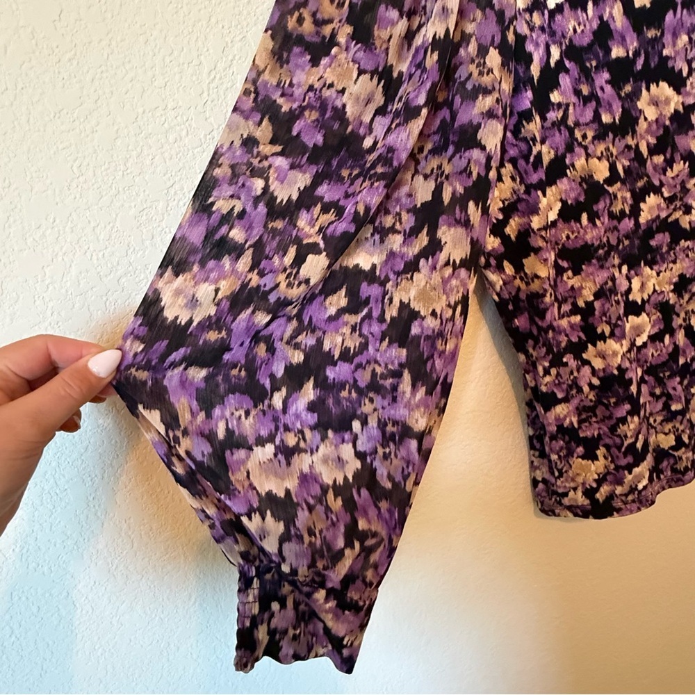 Chico’s Floral Sheer Blouse Size (3)XL Purple Black Organza Long Sleeve Top - Picture 6 of 12